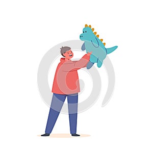 Little Boy with Dinosaur Toy, Child Playing with Dino. Kid Having Fun and Recreation at Home or Kindergarten