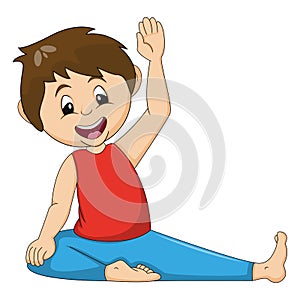 Little boy doing lotus yoga position cartoon vector illustrationlittle boy doing deer yoga pose cartoon vector illustration