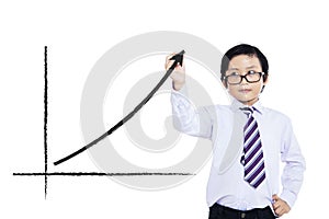 Little boy drawing statistic arrow