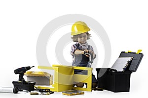 Little boy dressed as utility worker