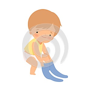 Little Boy Dressing Up Himself Vector Illustration