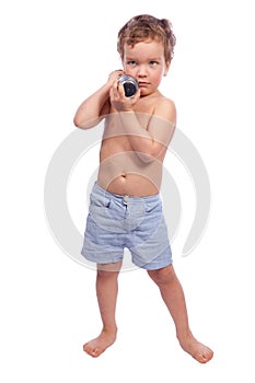 Little boy with dumbbell photo