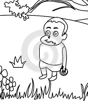 Little boy eating doughnut coloring page