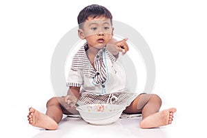 Little boy eating food