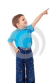 Little boy with empty pointing hand