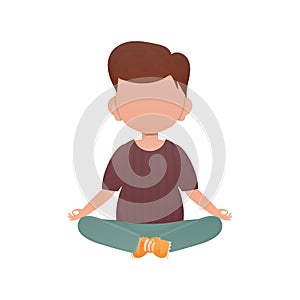 The little boy is engaged in the lotus position. Isolated. Cartoon style.