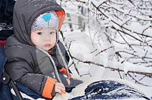 Little boy enjoying a sleigh ride