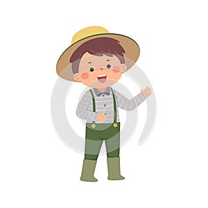 Little boy farmer or gardener showing his hand