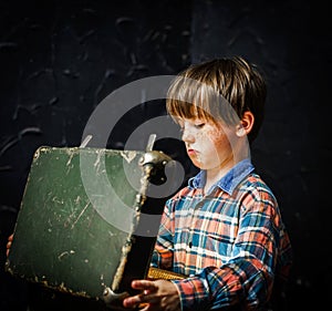 Little boy finding treasure