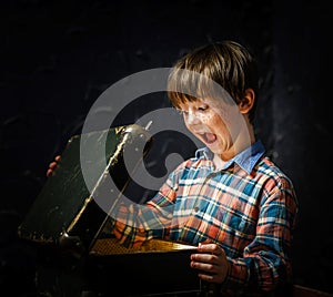 Little boy finding treasure