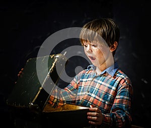 Little boy finding treasure