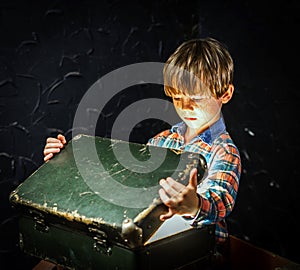 Little boy finding treasure