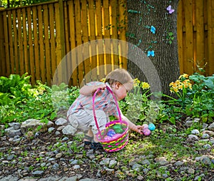 A Little Boy Finds Easter Eggs