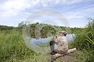 Little boy is fishing