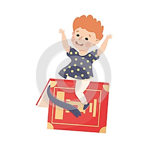 Little Boy Flying on Book Ready to Study Vector Illustration