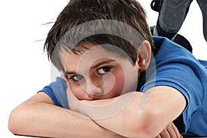 Boy with frightened look