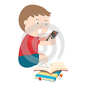 little boy get addicted to use smartphone