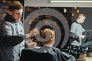 Little Boy Getting Haircut By Barber