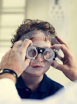 Little boy getting his eyes checked