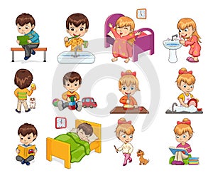 Little Boy and Girl Collection Vector Illustration