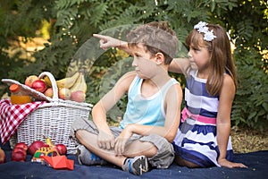 Little boy and girl couple in love