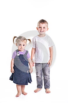 Little Boy and girl full-lenght portrait photo