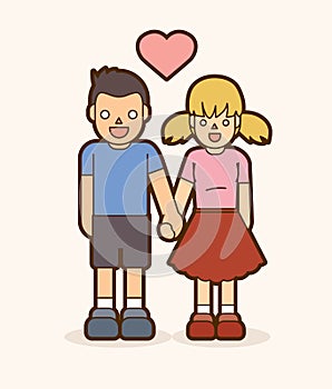 Little boy and girl holding hands,Couple Love