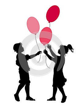 The little boy and girl playing with balloons