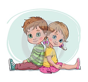 little boy and girl sitting together vector illustration