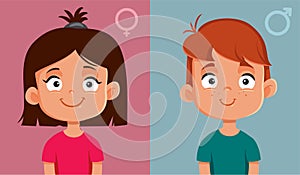 Little Boy and Girl Vector Cartoon Portrait Characters