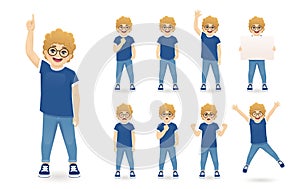 Little boy in glasses different poses
