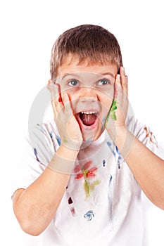 Little boy with hands painted