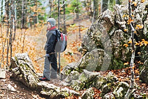 Little boy hiking