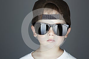 Little boy.Hip-Hop Style. fashion children.handsome in sunglasses.Young Rapper