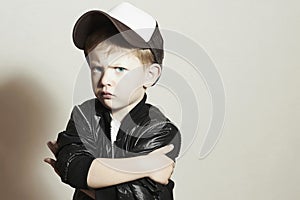 Little boy.Hip-Hop Style. fashion children.Young Rapper.Serious Child