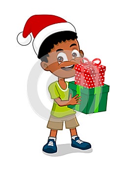 Little boy holding Christmas gift