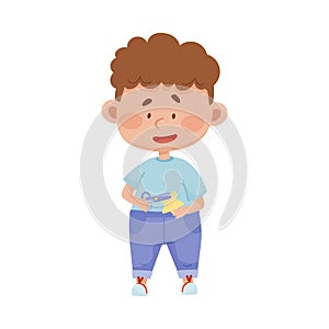 Little Boy Holding Scissors Cutting Out Star Vector Illustration