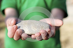 Little Boy Holding Stone