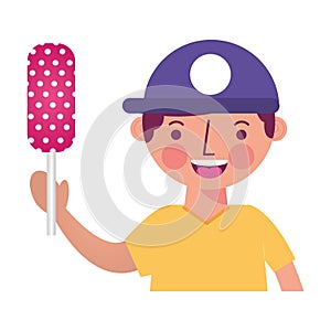 little boy holding sweet lollipop candy