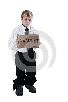 Little Boy Holding an Unemployment Sign