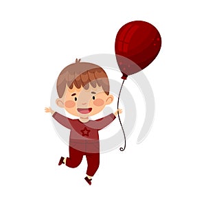 Little Boy Holding Vinous Toy Balloon Vector Illustration