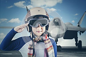 Little boy with jet plane