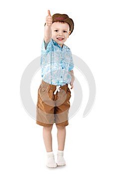 Little boy jumping and having fun isolated on white background.