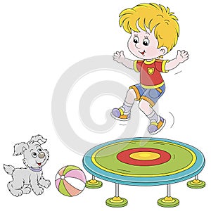 Little boy jumping on a trampoline