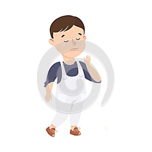 Little Boy in Jumpsuit Standing and Crying Feeling Sad Vector Illustration