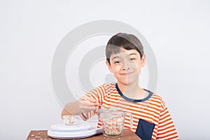Little boy leaning weight scale mathmatic education in class