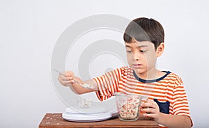 Little boy leaning weight scale mathmatic education in class