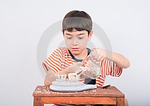 Little boy leaning weight scale mathmatic education in class