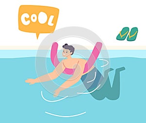Little Boy Learning to Swim Floating on Bar in Swimming Pool or Sea. Child Male Character Sports Activity, Recreation