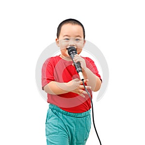 The little boy learns to be a singer